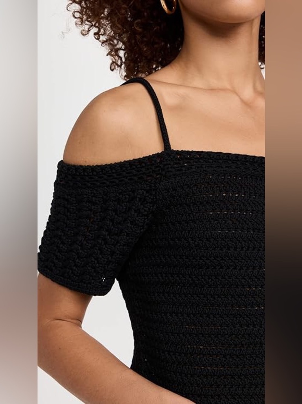 VINCE / Crochet Knit Textured Short Sleeve Off-Shoulder Black Top - Sz M - NWT